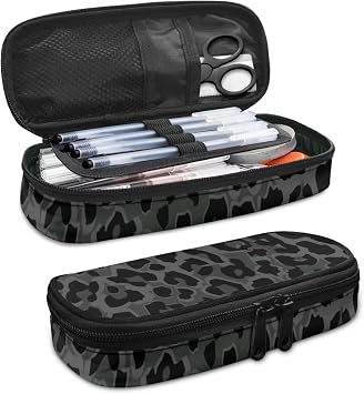 Binienty Black Leopard Print Pen Pencil Case Big Storage Durable Cheetah Print Pen Pouch Bag for School Supplies Office College Teen Girls Adults