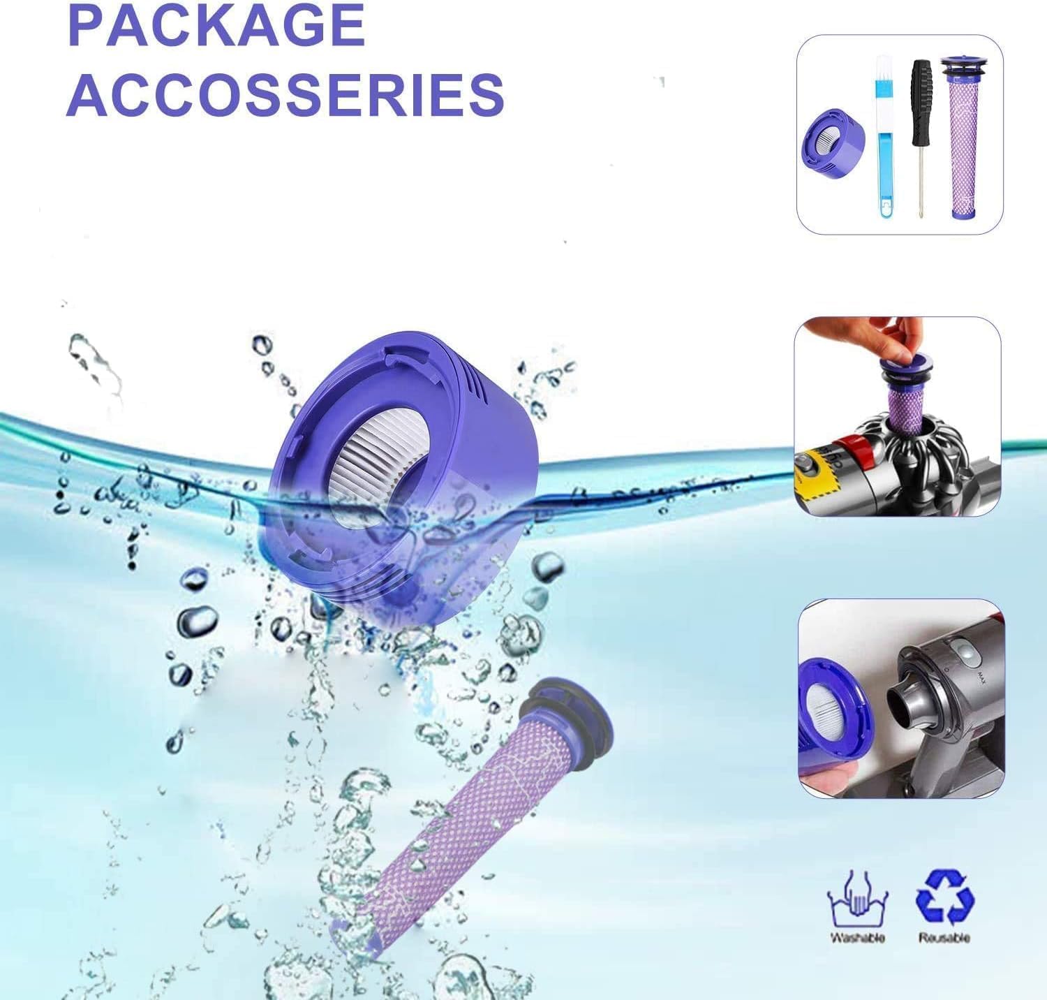 Package accessories including filters and cleaning brush