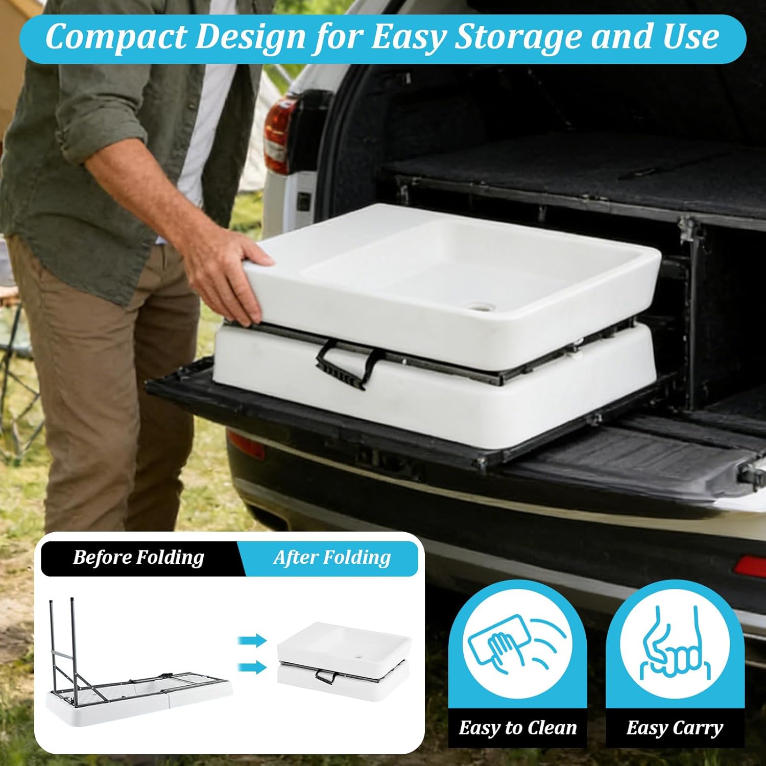 5 ft Folding Ice Cooler Table with Drain Hose, Portable Foldable Party Beverage Cooler, Chill Table for BBQ, Camping, Picnic, Tailgate, Outdoor Events