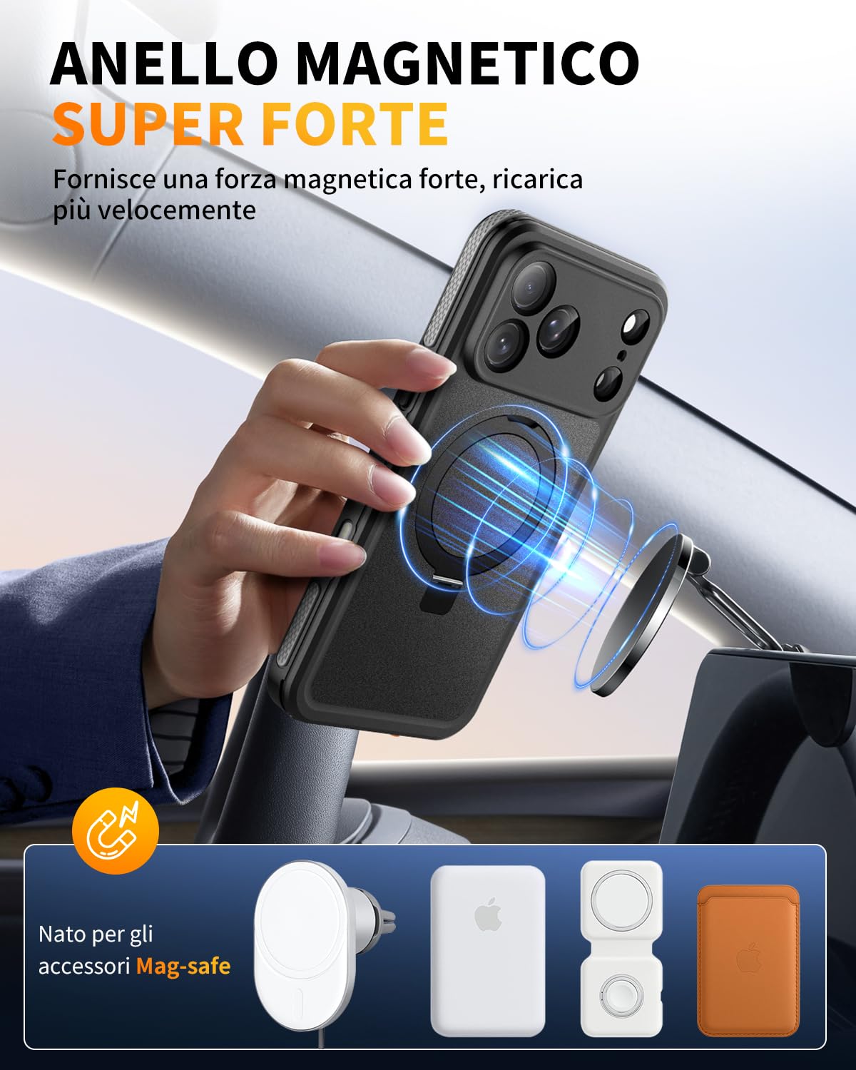 Cover per iPhone 17 Pro Impermeabile con Supporto Magnetico, 360° Completa Protezione, IP68 Waterproof Case con Magsafe, Subacquea Antipolvere Antiurto Custodia per iPhone 17 Pro, Nero
