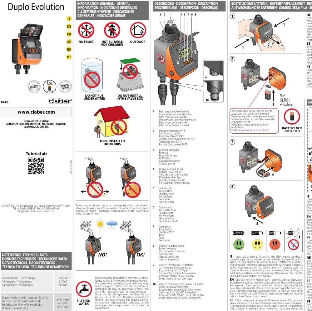 Claber 8410 Aquadue Duplo Evolution, Black, Orange, 9.7 x 22.5 x 11 cm