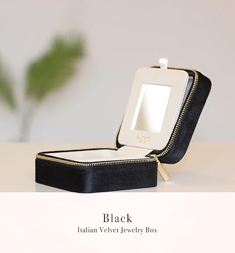 Miniatura 2 de BLUTETE Joyero organizador de viaje de terciopelo con anillos de espejo aretes collares caja organizadora de almacenamiento negro