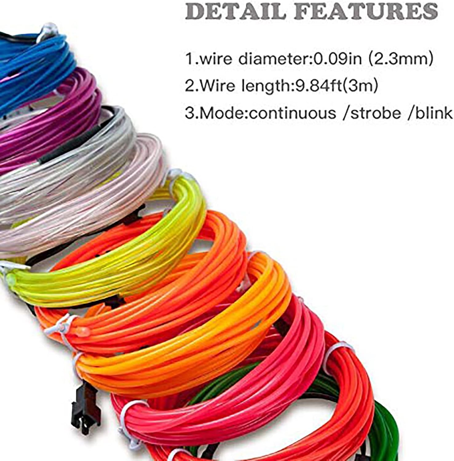 lychee 15ft EL Wire Neon Glowing Strobing Electroluminescent Light El Wire w/Battery Pack for Parties, Halloween Decoration (Jade Green) image 3
