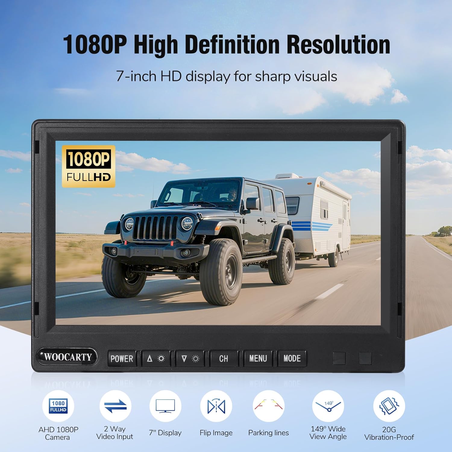7" AHD1080P 2-Wired RV Backup Camera System, IP69K Waterproof IR Night Vision Reversing Cameras, Vibration-Proof 20G for Trailer/Tractors/Truck/Excavator/Caravan/Skid Steer/Heavy Equipment