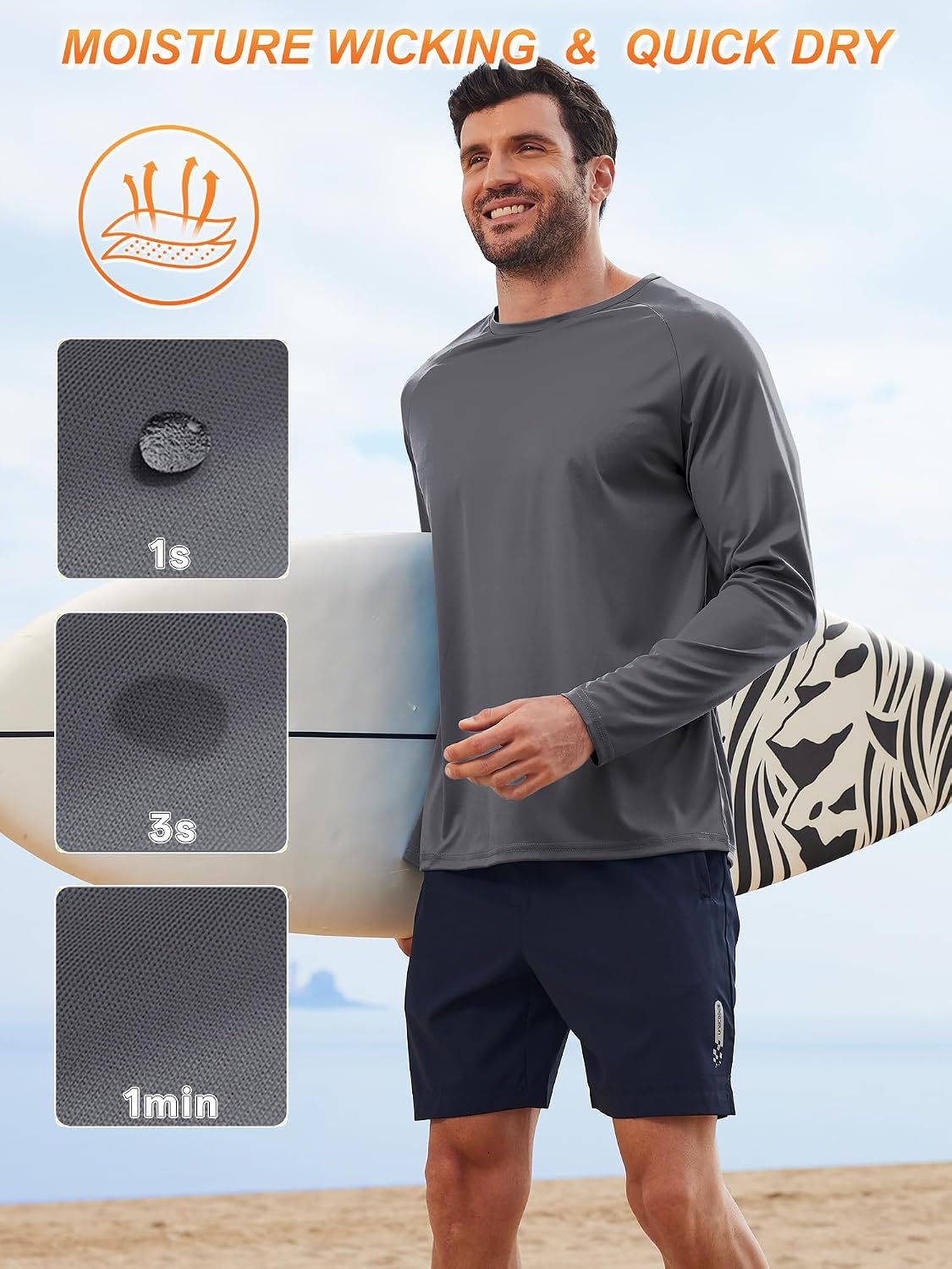 ZITY 3 Pack Long Sleeve Shirts for Men UPF 50+ Sun Protection Crew Neck T-Shirt Rash Guard for Hiking Running Swimming