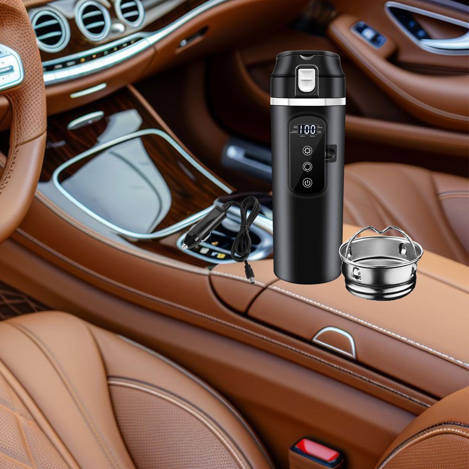 12V/24V Auto Wasserkocher, Reise Wasserkocher mit Isolierter Tasse Zum Heizen für Familie, Auto Und Schule, Schwarz