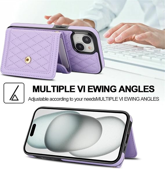 for iPhone 15 Plus Case Wallet with RFID Blocking Card Holder and Crossbody Lanyard Strap, Stylish Flip Wallet Case for iPhone 15 Plus 6.7 inch, Purple