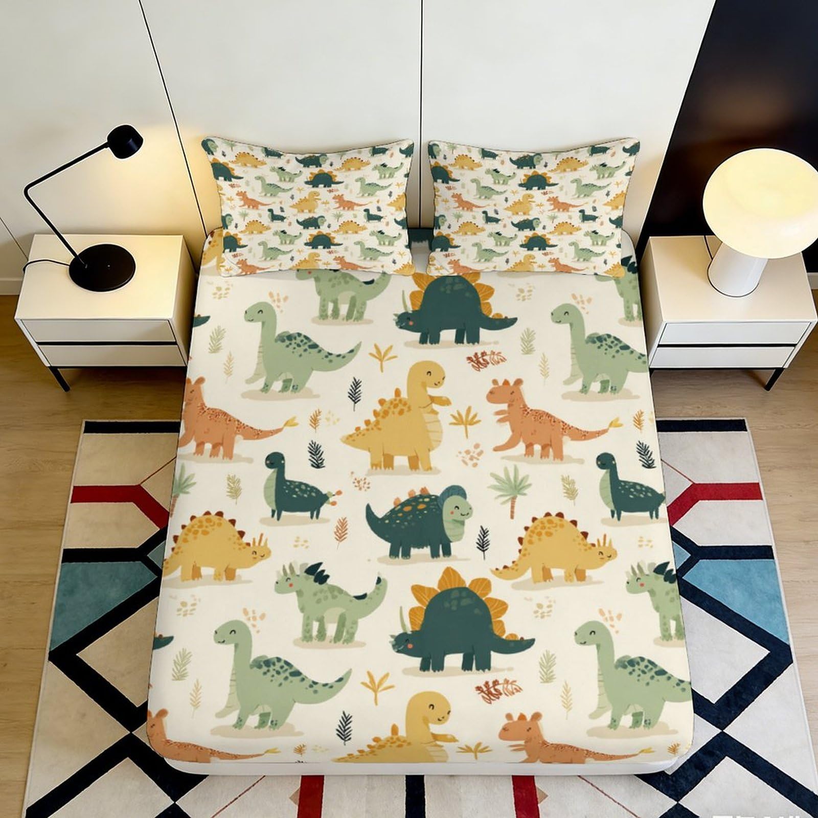 3D Printed Dinosaur Jungle Fitted Sheet Microfiber Soft Colourful Animal Bed Cover for Bedroom Dorm Guest Room Decor 90x200x25cm