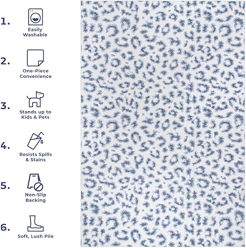 Miniatura 10 de nuLOOM Mason - Alfombra ultrafina lavable a máquina, con estampado de leopardo contemporáneo, 2 x 3 pies, color azul