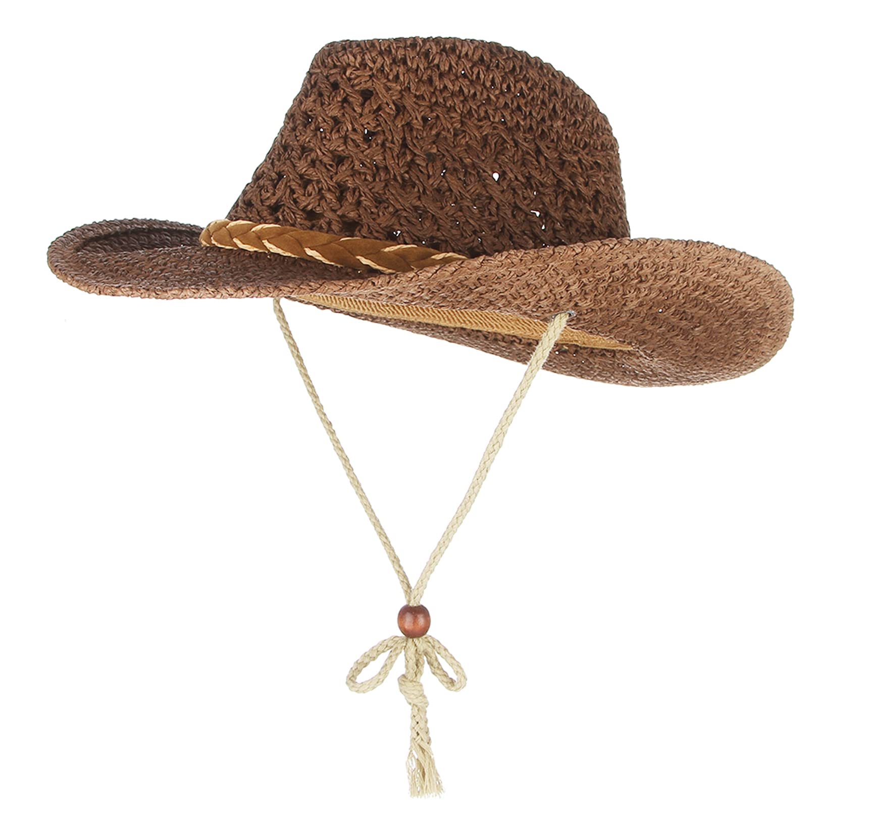 GEMVIE Baby Toddler Kids Sun Straw Western Cowboy Hat Wide Brim with Chin Strap, Coffee, One size