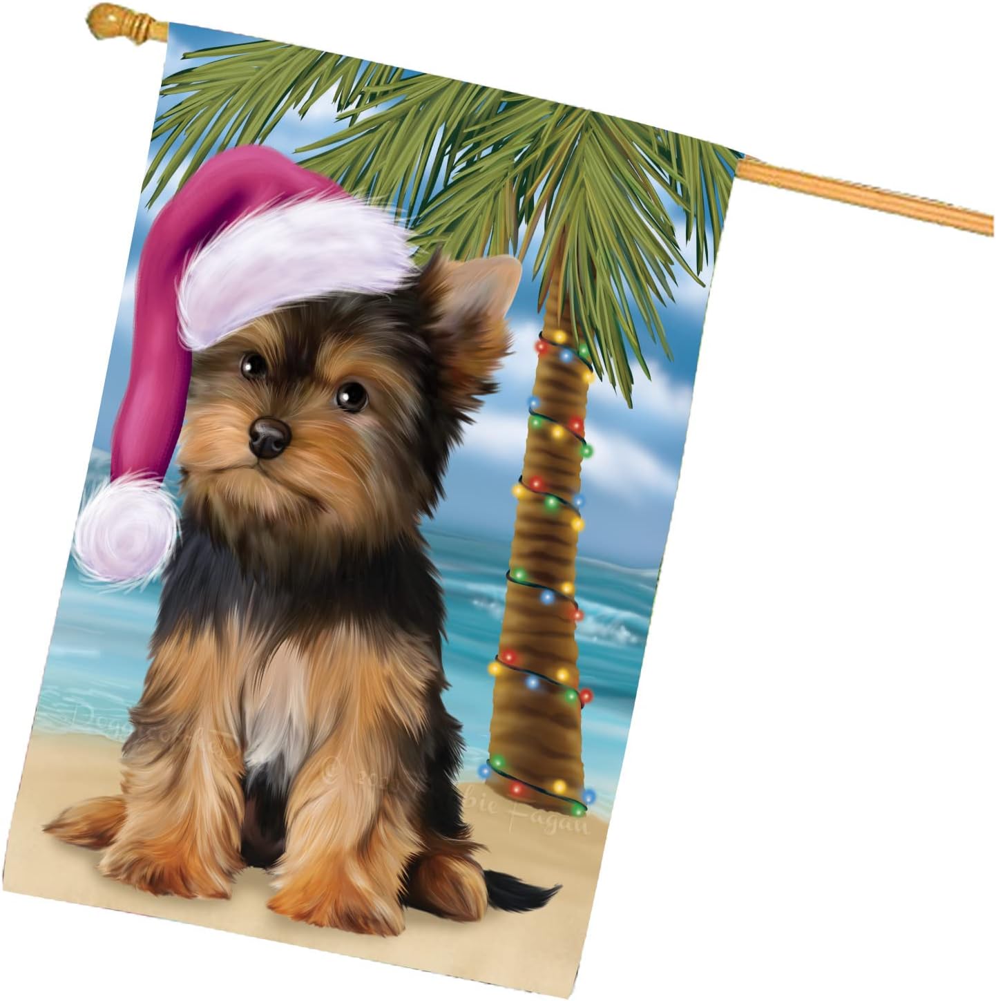 Doggie of the Day Yorkshire Terrier Dog House Flag - Christmas Summertime Beach - Outdoor Double Sided Pet Home Garden Decor 28"w x 40"h, HFLG61774
