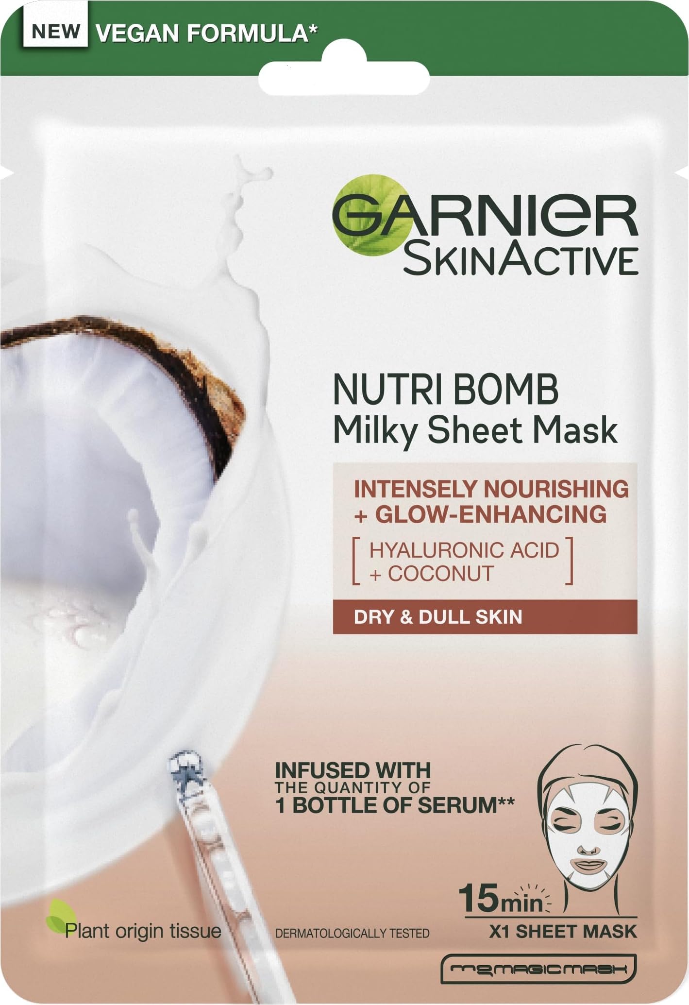 Garnier Nutri Bomb Milky Sheet Face Mask, Coconut & Hyaluronic Acid 28g