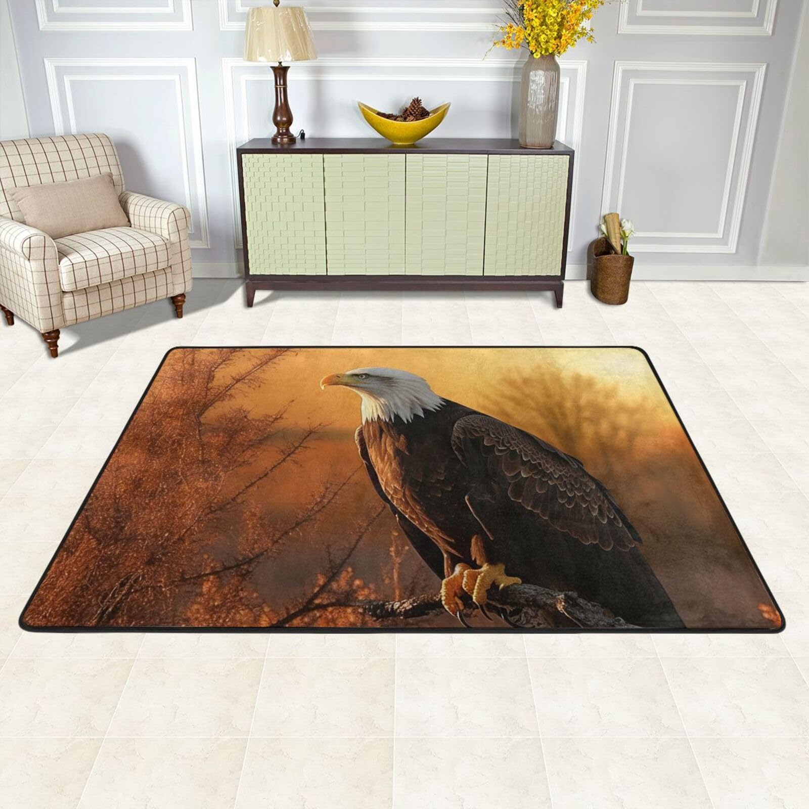 Tapis de sol motif coucher de soleil doré velours haut de gamme