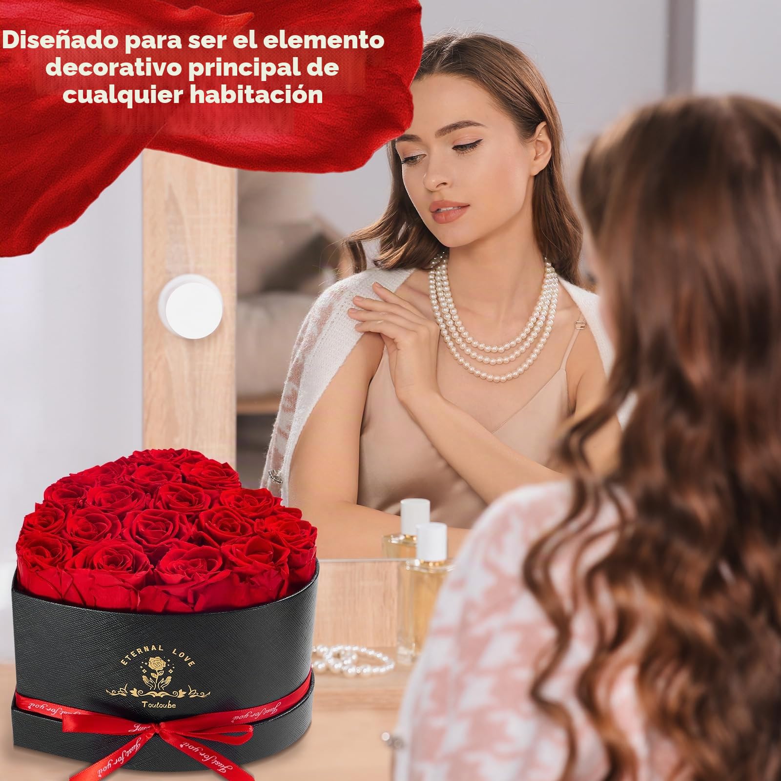17 Piezas Regalos Día de la Madre para Mujer con Rosas Natural Preservadas - Flores Eternas en Caja Corazón, Rosa Preservada para Mujer Novia o Mama, Navidad, San Valentín, Aniversario, Cumpleaños