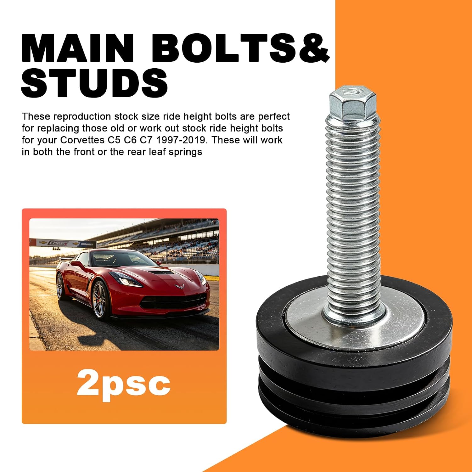 Ride Height Adjusting Bolts for Corvettes C5 C6 C7 1997-2019 Pack of 2 | Precise adjustability, direct replacement, and fine-thread design for enhanced handling.