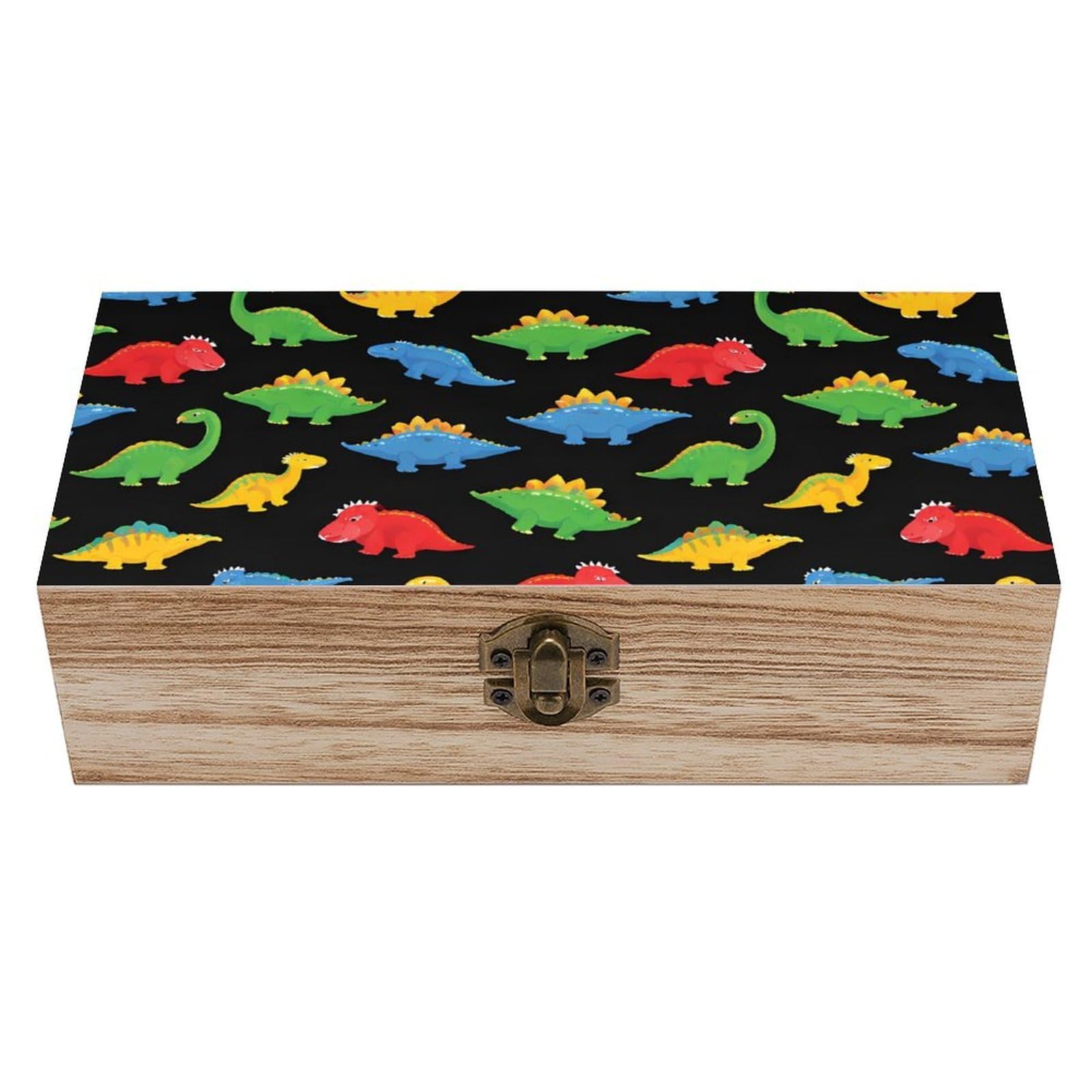 SMAZDFXX Cute Dinosaur Wooden Storage Box With Hinged Lid Decorative Front Clasp Keepsake Boxes