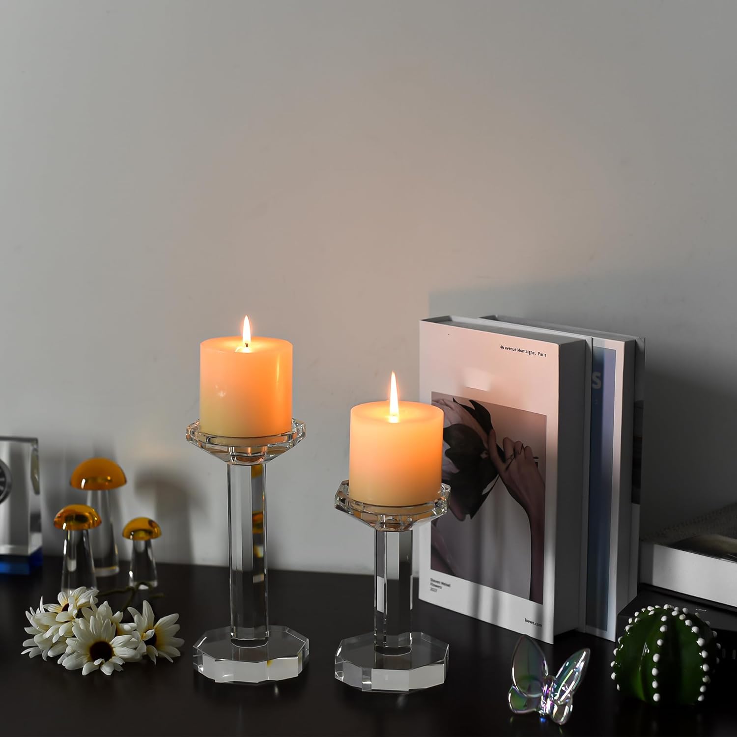 Crystal Candlestick Holders Set of 2, Clear Crystal Taper or Pillar Candles Holders, Table Centerpieces for Party and Wedding Decoration(6''/8'' Tall) - Image 4