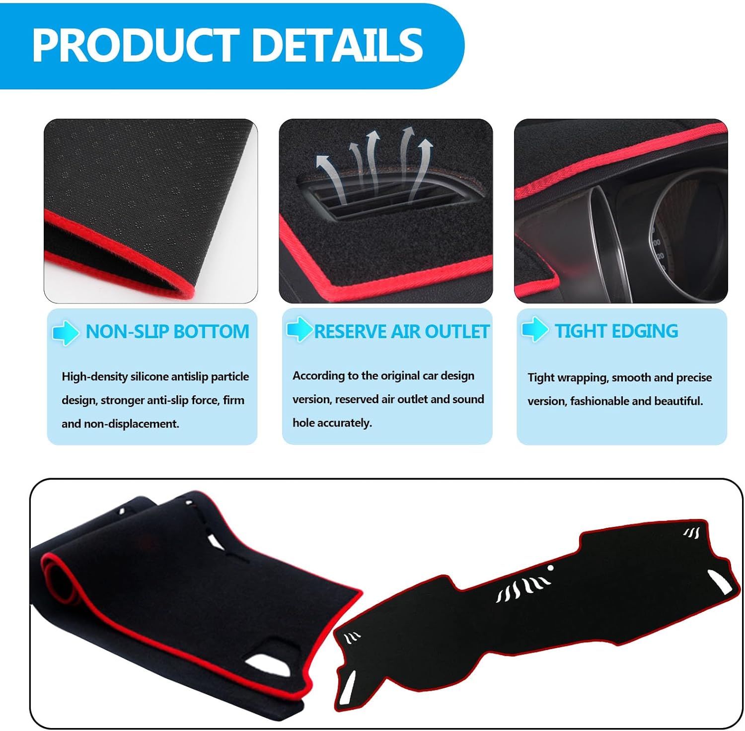 Dash Cover Pad Fit for Hyundai Sonata 2020-2023 (Without HUD) Custom Dashboard Cover Mat Non-Slip Pad Sunshield Cover Center Console Protector Cover Mat Anti-Glare Car Accessories, Red Edge