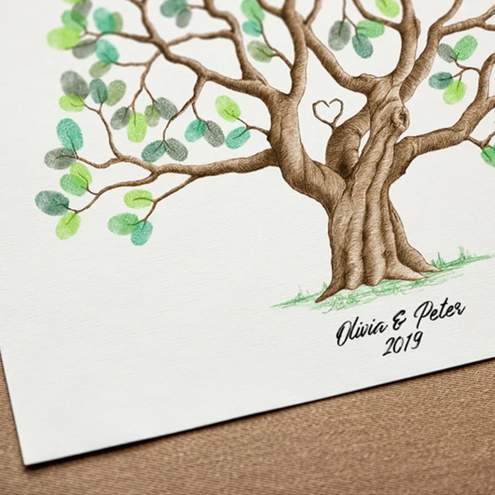 Lienzo con diseño de árbol de huellas dactilares, impermeable, libro de visitas grande para boda, huella dactilar, árbol de huellas dactilares, firma familiar, decoración de lienzo