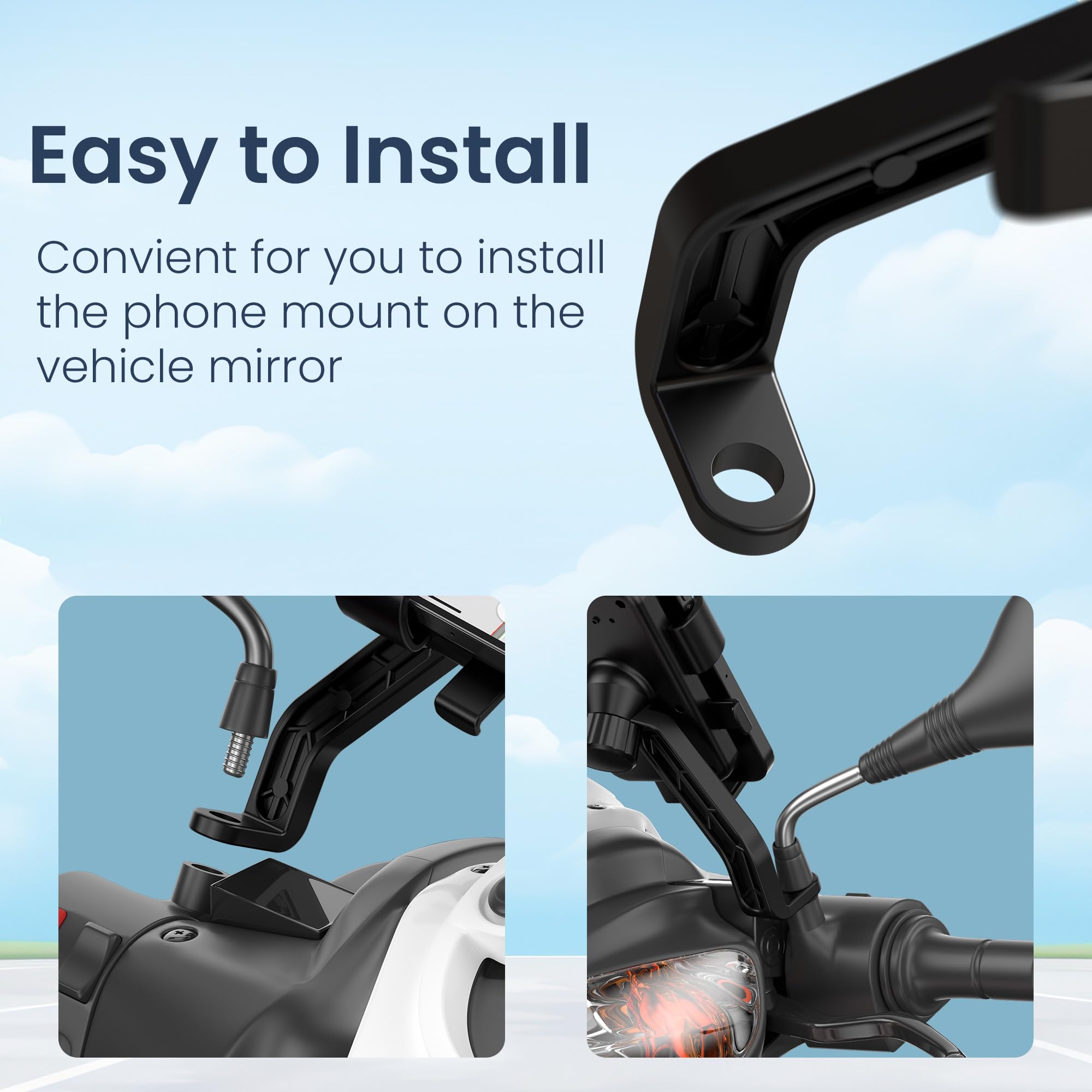 Portronics Mobike 5 Scooty/Scooter Phone Holder with Mirror Mount, 360 Degree Rotation, Strong Grip, Compatible with 4.7" to 7.2" Smartphone, Mobile Stand for Scooter, Cycle & Motorcycle (Black) — Amazon image 5