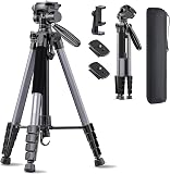 Amazon product image of CAMBOFOTO 74″ Camera Tripod, Phone Tripod for iPhone Lightweight Tripod | 360° Pan Head Gunmetal Gray Heavy‐Duty Tripod Stand for DSLR & Mirrorless Cameras/Smartphones/GoPro, with Phone Mount