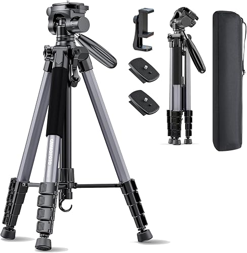 CAMBOFOTO 74″ Aluminum Camera Tripod – Heavy‐Duty Professional Tripod Stand for DSLR & Mirrorless Cameras, Smartphones & GoPro – Lightweight Travel Tripod with 360° Pan Head & Phone Mount