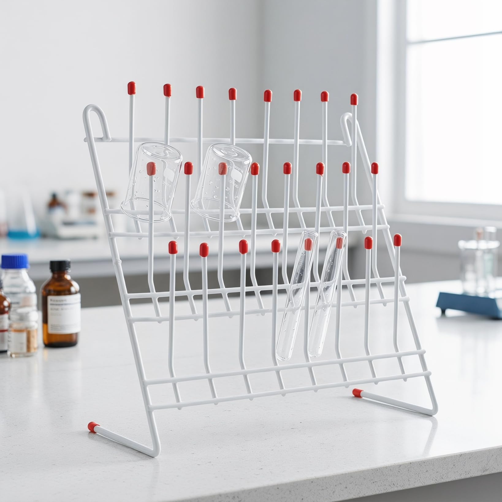 OUNONA Support de séchage pour tube à essai pour laboratoire, support de séchage en métal pour l'organisation du matériel de laboratoire, 11,81 x 11,81 x 11,5 cm