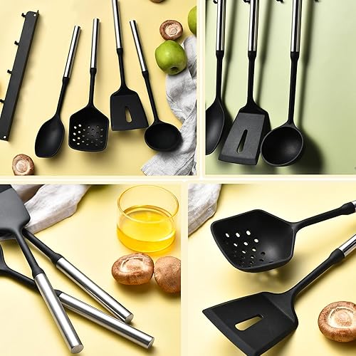 Miniatura 6 de Juego de utensilios de cocina magnéticos de silicona con estante de pared autoadhesivo, sin necesidad de taladrar, juego de utensilios de cocina con
