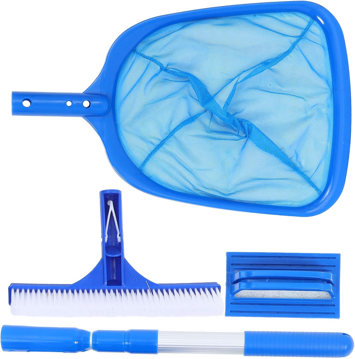 VANZACK Pool Maintenance Kit Telescopic Pole Brush Sponge Brush Skimmer Net for Comprehensive Pool Cleaning for Ponds Hot Tubs Spas Blue Cleaning Supplies