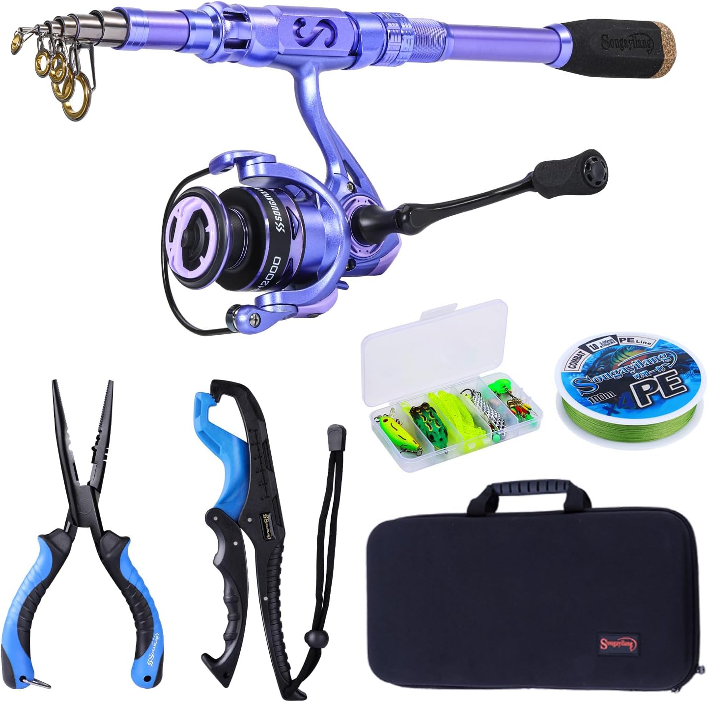 Sougayilang Fishing Rod and Reel Combos Carbon Fiber Telescopic Fishing Pole with Smooth Reel Combo Saltwater Freshwater Kit