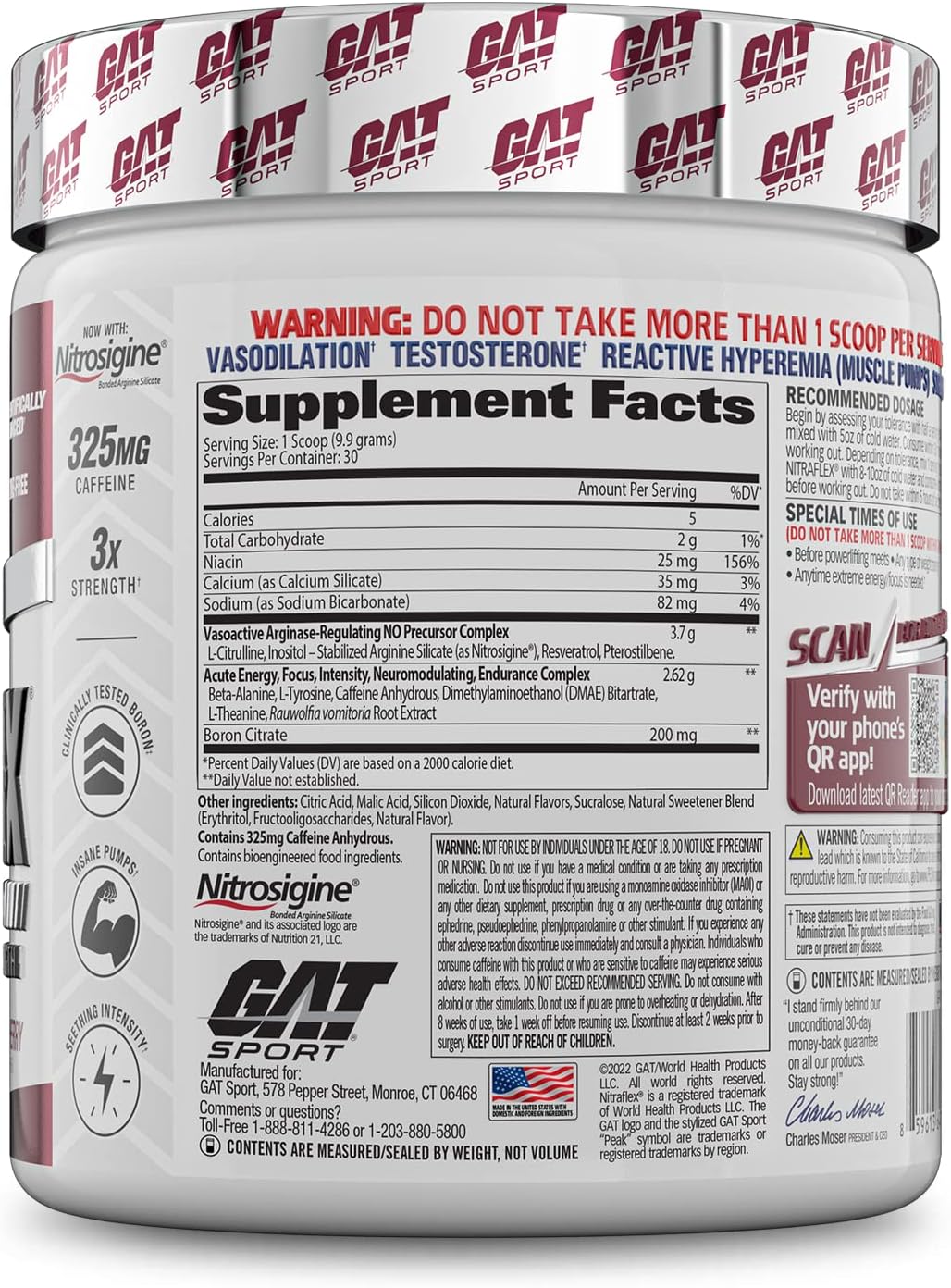 GAT Sport Nitraflex Advanced Pre-Workout Powder, Increases Blood Flow, Boosts Strength and Energy, Improves Exercise Performance, Creatine-Free (Black Cherry, 30 Servings) : Health & Household