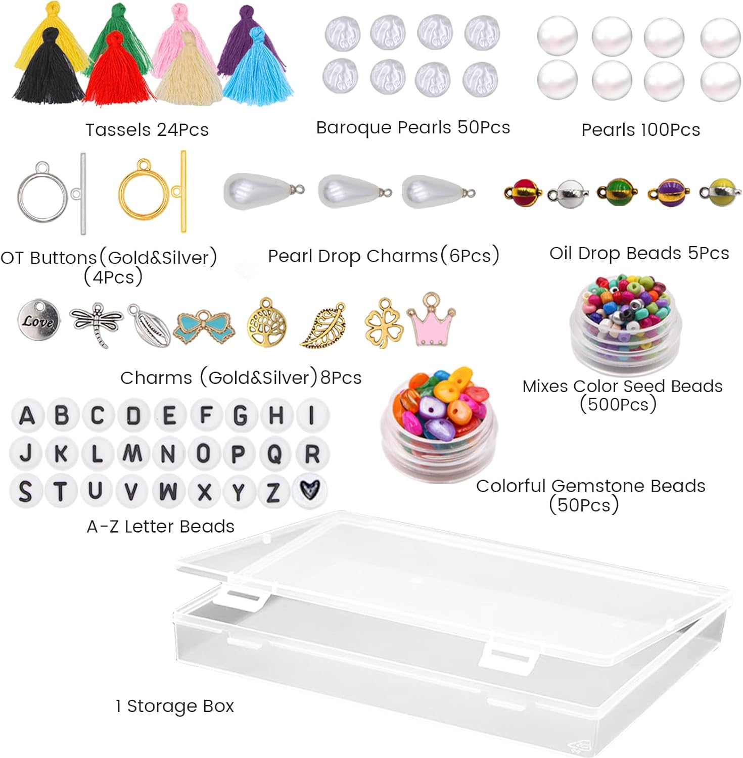 EuTengHgo Jewelry Findings Kit with Jewelry Tools & Premium Jewelry Making Supplies - Beads, Tassels, Charms, Wire, Cords for DIY Bracelets, Necklaces, Earrings Repair & Creative Craft Projects - Image 3