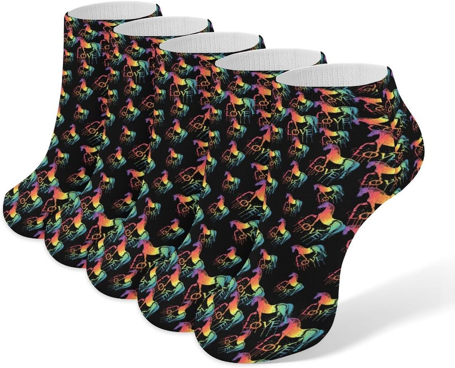 Horse Lover 5 Pairs Low Cut Ankle Socks Casual Liner Sock No Show Invisible Socks for Men Women