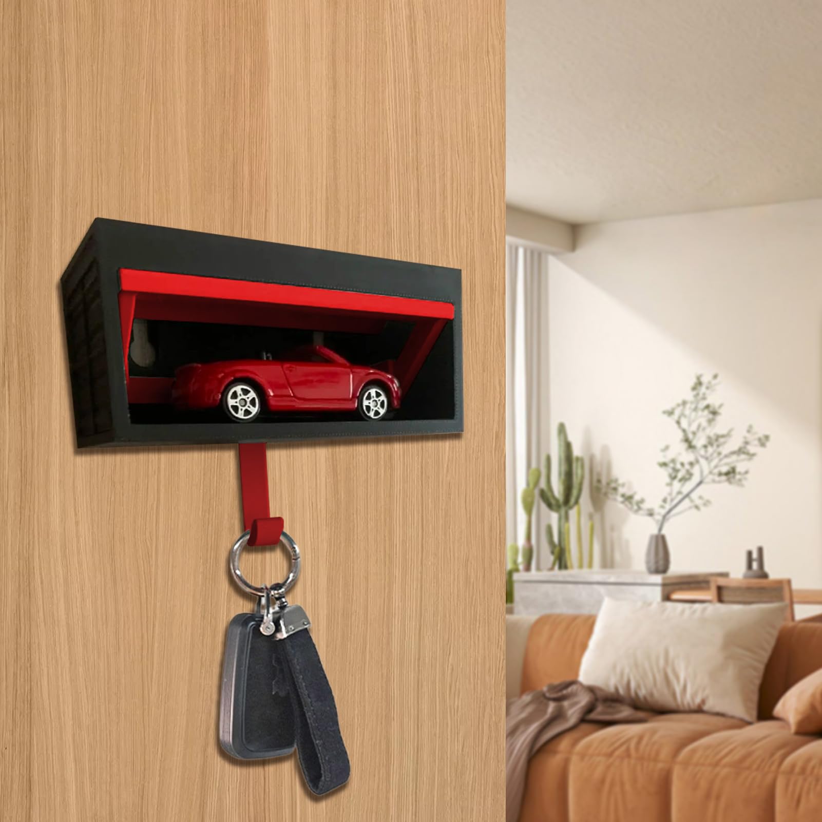 Soporte decorativo para llaves de cochera de coche, 3D para colgar en la pared, colgador de para , vestíbulo, pasillo, porche, apartamento, diseño con puerta de
