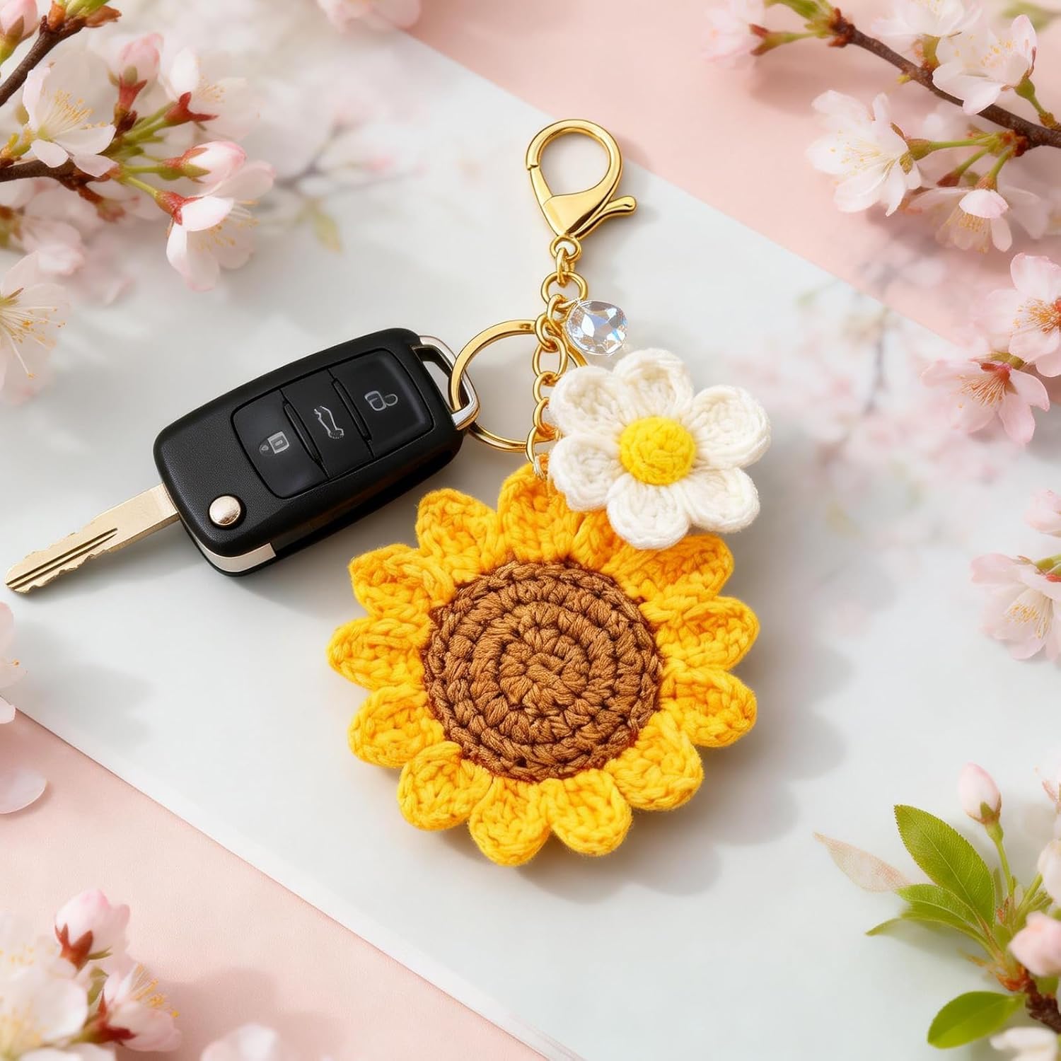 choice of all Sunflower Keychain Daisy Bag Charm Crochet Keychain Handmade Boho Bag Charm Cute Flower Keyring Gift for Friend image 4