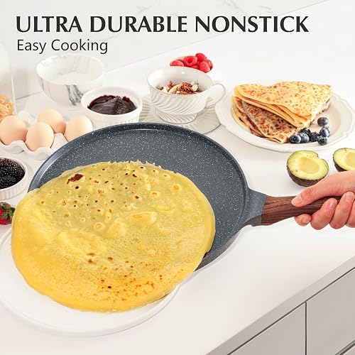 SENSARTE Nonstick Crepe Pan with Spreader, 30 cm Swiss Granite Coating Dosa Pan Pancake Flat Skillet Tawa Griddle with Stay-Cool Handle, Induction Compatible - 3
