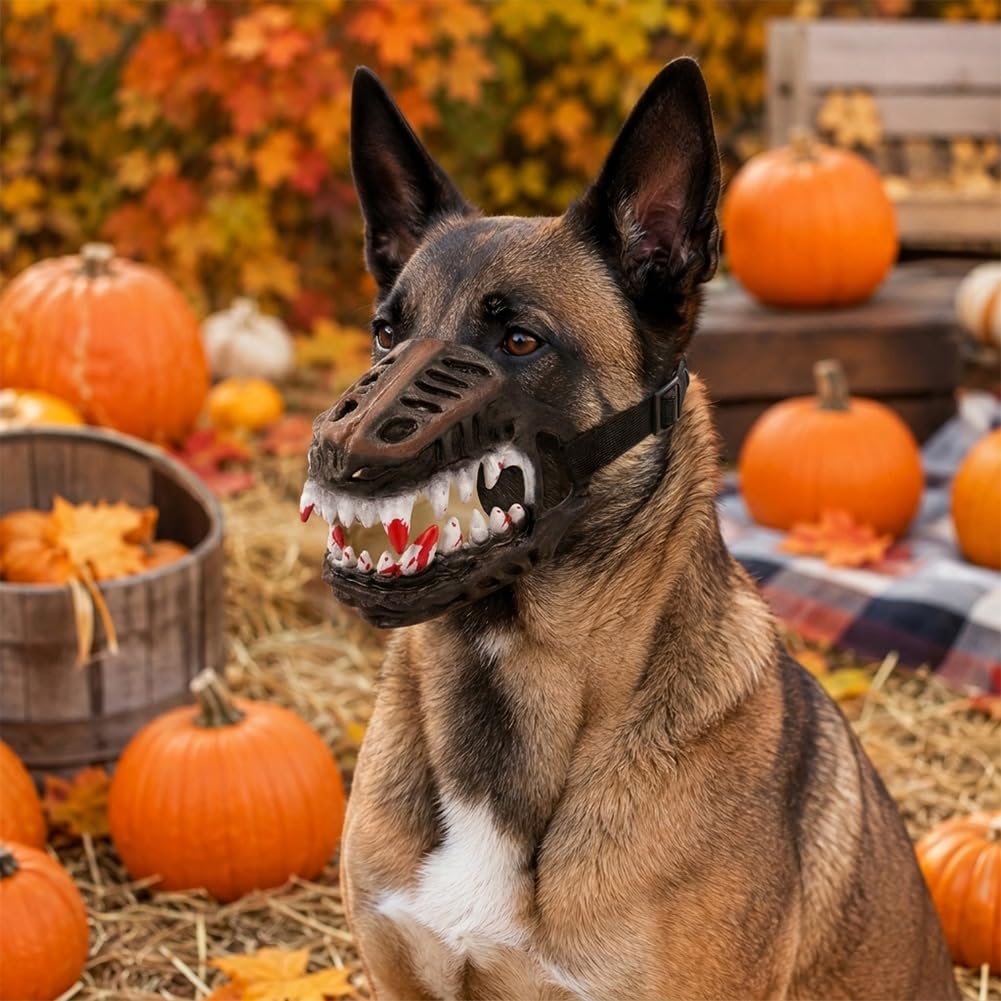 Novelty Halloween Dog Muzzle Scary Fangs Rubber Mask