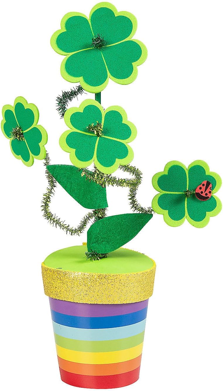 Fun Express St. Patrick's Day Four-Leaf Clover Flowerpot Craft Kit - Makes 6