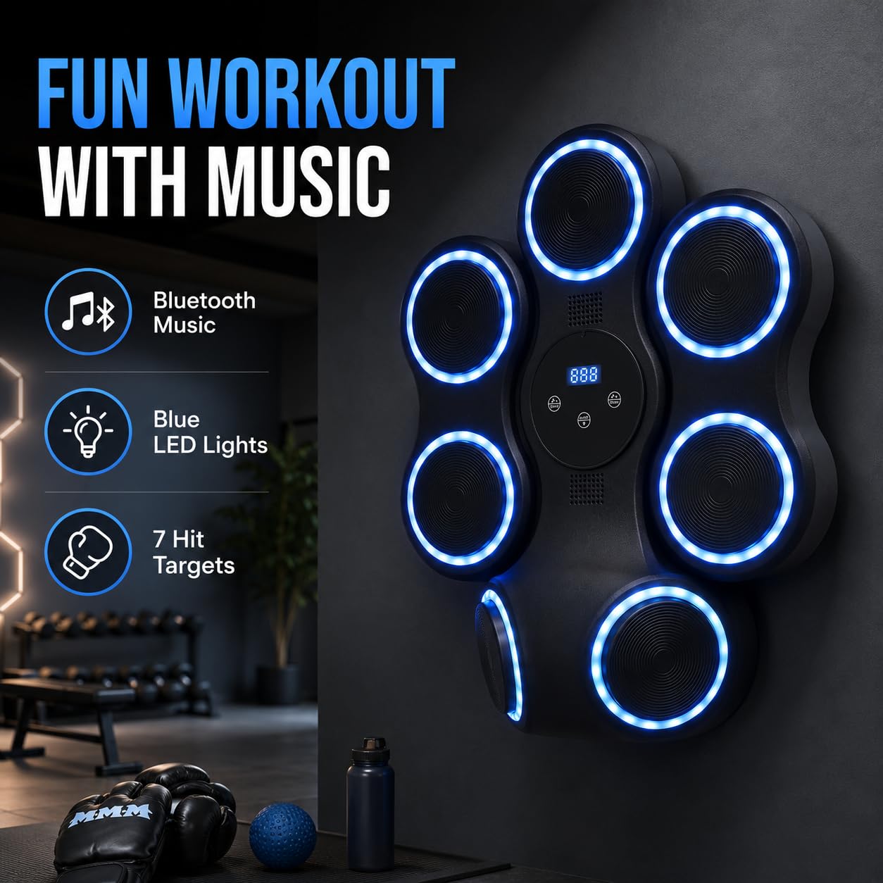 Máquina de boxeo musical con luces LED, Bluetooth, 9 modos de velocidad y modo de conteo, máquina electrónica de boxeo para niños y adultos, caja de música para casa y gimnasio