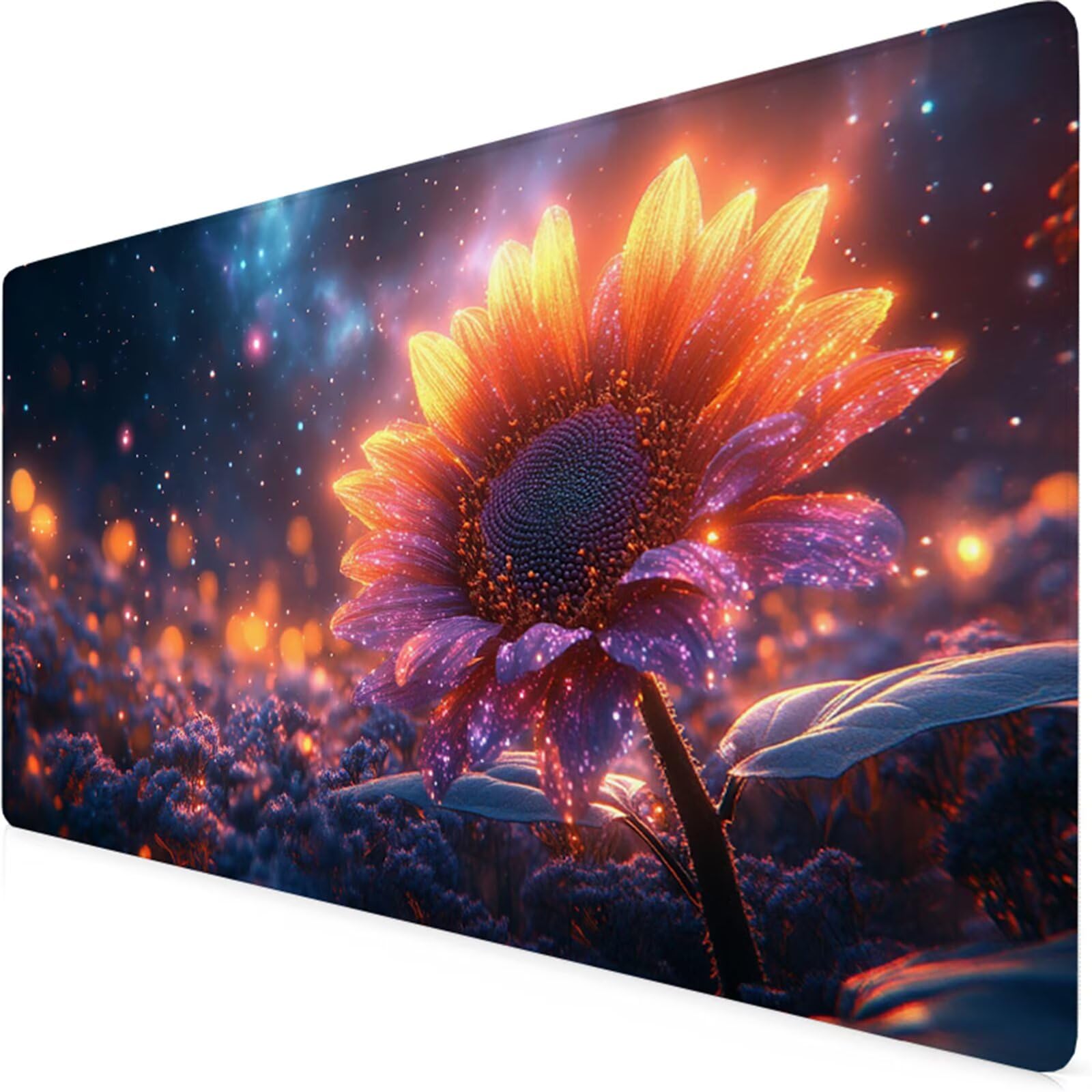 Czarna podkładka pod mysz do gier XXL podkładka pod mysz 1600 x 800 x 3 mm podkładka pod mysz pod biurko wodoodporna podkładka pod mysz słonecznik z antypoślizgową gumową podstawą szyte krawędzie mata