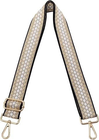 Purse Strap Replacement Crossbody Bag Women Wide Adjustable Jacquard Woven Handbag Straps Star Beige Black,Gold hardware