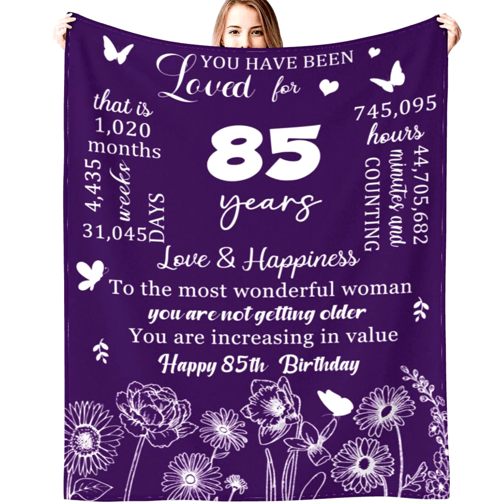 XeaGiasy 85th Birthday Gifts for Women Blanket Happy 85 Year Old Birthday Gifts Ideas for Best Grandma Wife Mom Sister Friend Throw Blankets 60"X50"