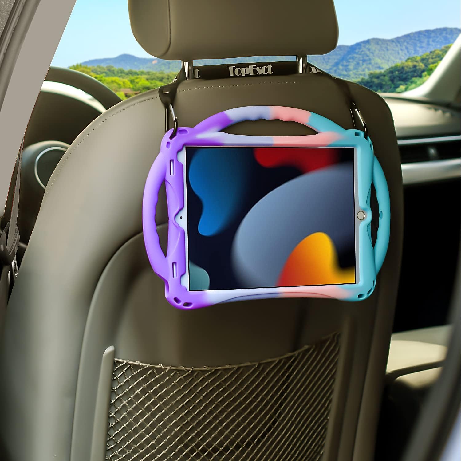 TopEsct Kids Case for iPad 10.2 inch - Shockproof Silicone Cover with Tempered Glass Screen Protector and Strap - Compatible with iPad 9th/8th/7th Gen (2021)" (Purple and Turquoise)