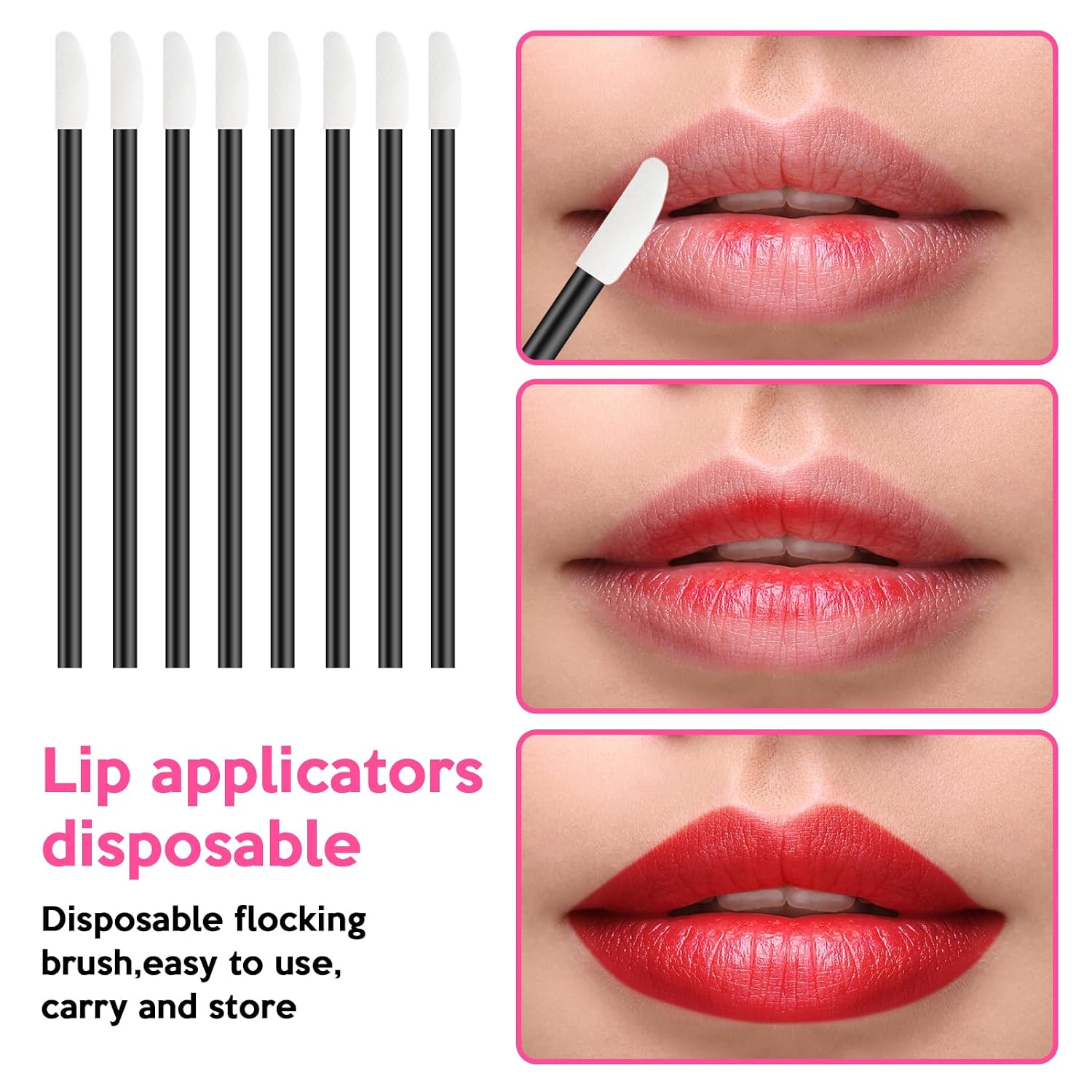 300 Count Lip Wands Applicators, Disposable Lip Brush, Lipstick Lint Free Brush Makeup Tools, Black