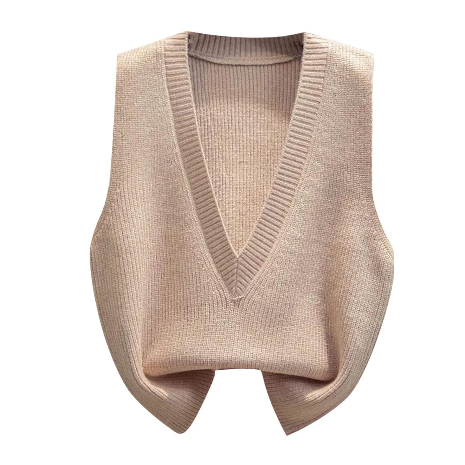Sweater Vest Women Casual Crewneck Sleeveless V Neck Solid Color Loose Fit Stretch Vest Preppy College Style Undershirts