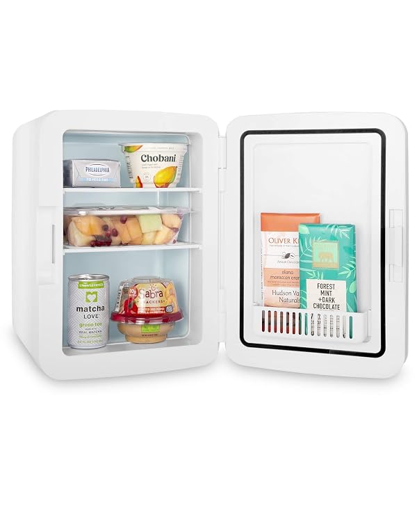 Cooluli 10L Mini Fridge for Bedroom - Car, Office Desk & College Dorm Room - 12v Portable Cooler & Warmer for Food, Drinks, Skincare, Beauty & Makeup - AC/DC Small Refrigerator with Glass Front, Blue by Cooluli - Image 5