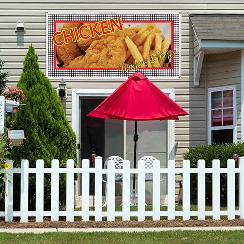 Miniatura 3 de Vinyl Banner Multiple Sizes Chicken Tenders Fries Restaurant Cafe Bar Restaurant & Food Outdoor Weatherproof Industrial Yard Signs Brown 4 Grommets