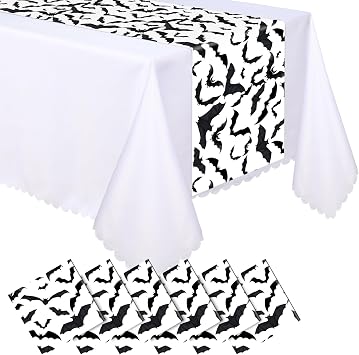 6 Pcs Halloween Table Runners Plastic Bat Printed 14 x 108 inch