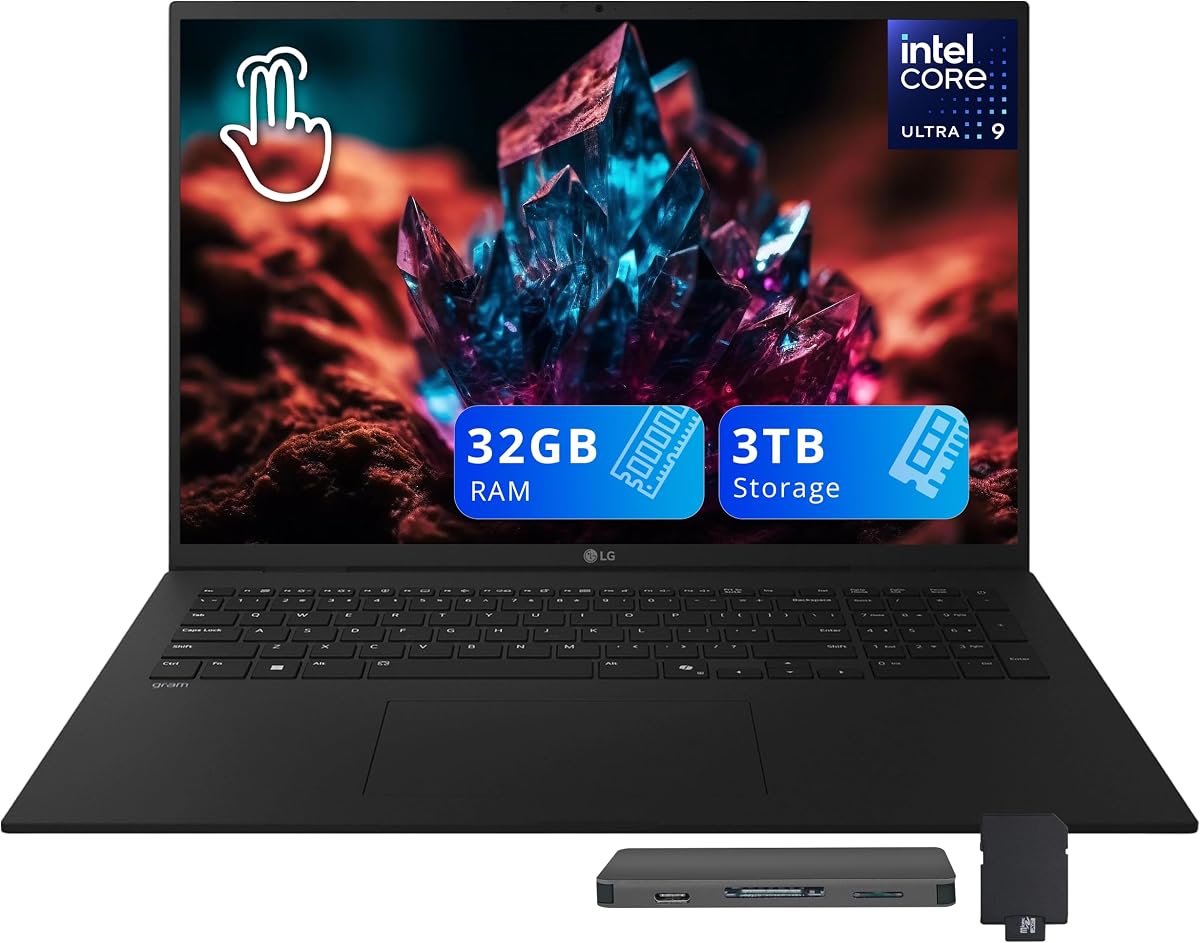 LG Gram 17" WQXGA Touchscreen Copilot+ PC Laptop, Intel Ultra 9 288V, 32GB LPDDR5X, 3TB Storage (2TB SSD+1TB Docking Station), Intel Arc Graphics, Backlit Keyboard, Wi-Fi 7, Win11, Black