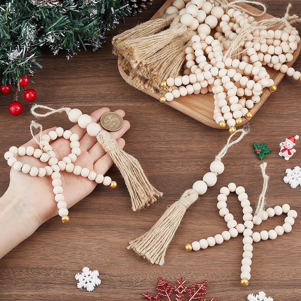 PH PandaHall 20pcs Ornements en Perles De Bois Naturel Décor Rustique De Sapin De Noël Style Ferme Décorations Suspendues pour Arbre De Noël Mur Couronne Guirlande